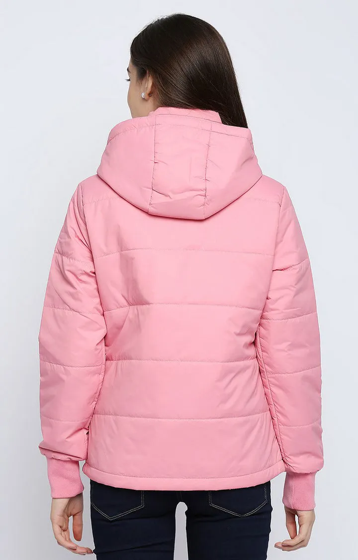 Spykar Women Pink Cotton Regular Fit Hoodie Jacket