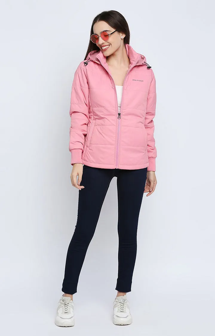 Spykar Women Pink Cotton Regular Fit Hoodie Jacket