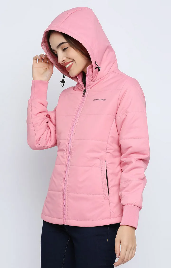 Spykar Women Pink Cotton Regular Fit Hoodie Jacket