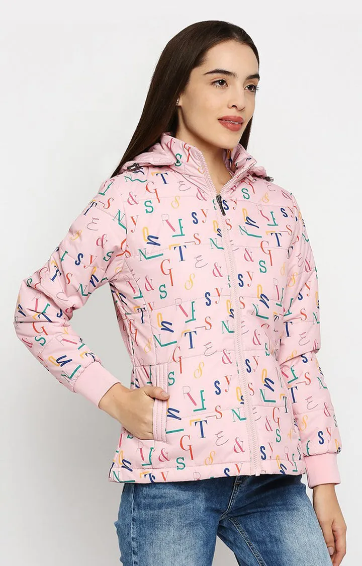 Spykar Women Pink Nylon Regular Fit Hoodie Jacket