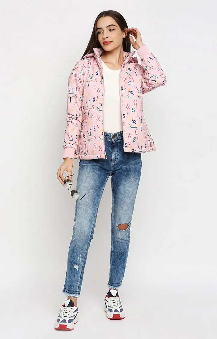 Spykar Women Pink Nylon Regular Fit Hoodie Jacket