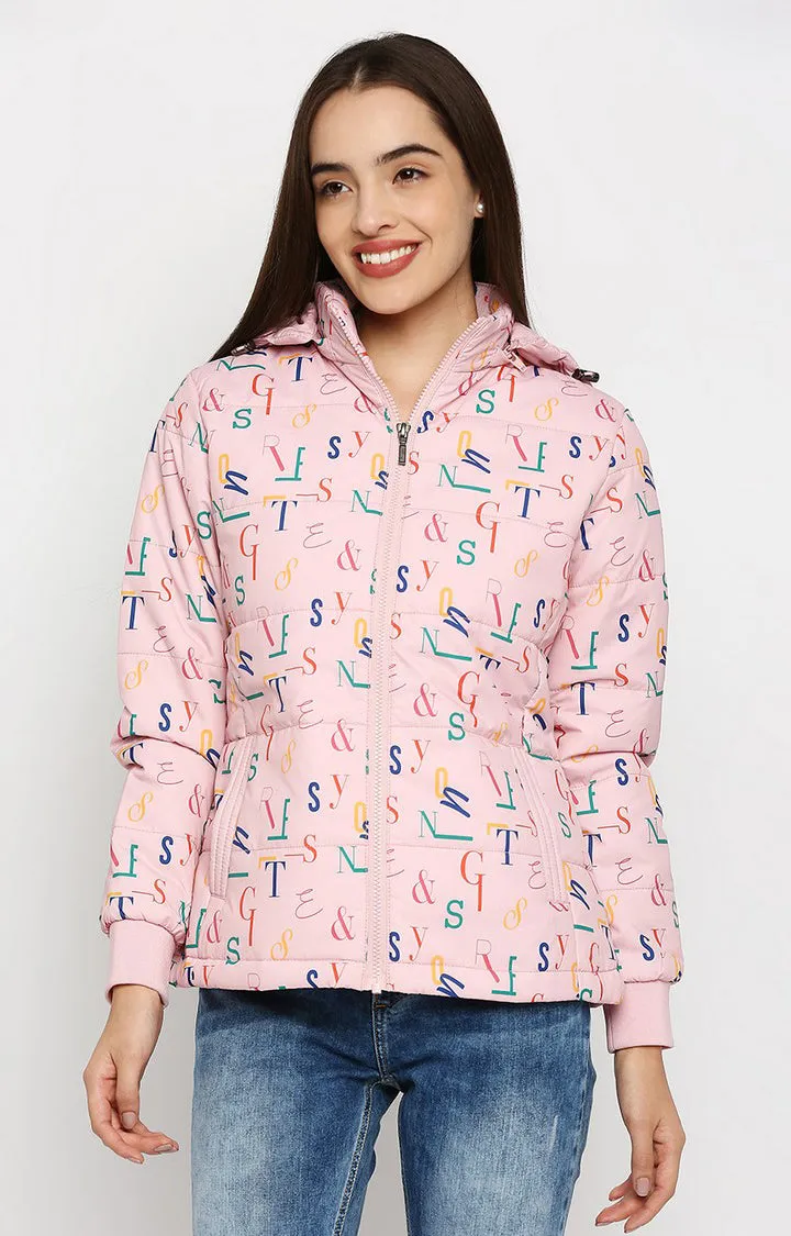 Spykar Women Pink Nylon Regular Fit Hoodie Jacket