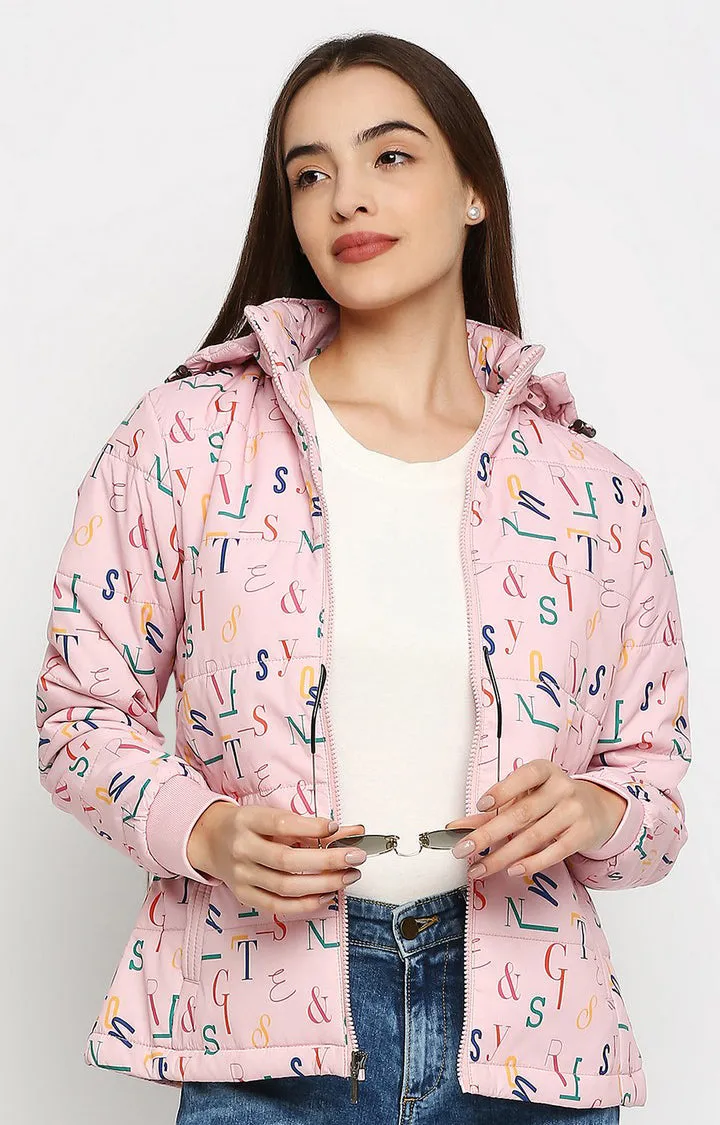 Spykar Women Pink Nylon Regular Fit Hoodie Jacket
