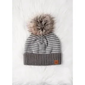 Striped Knit Pom Hat