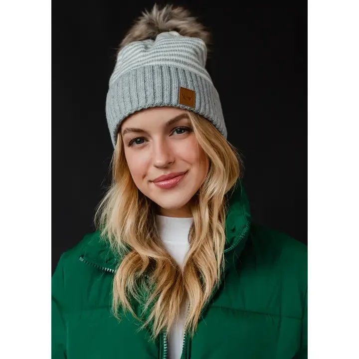Striped Knit Pom Hat