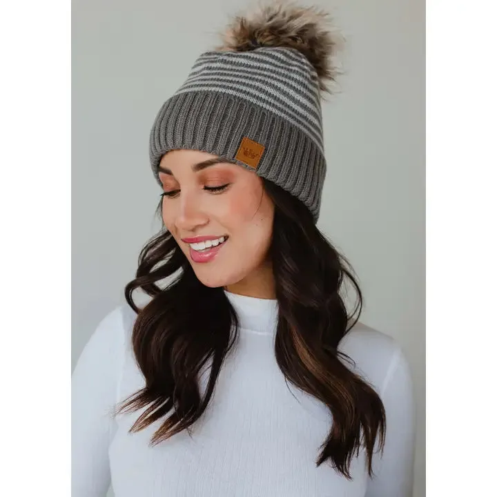 Striped Knit Pom Hat