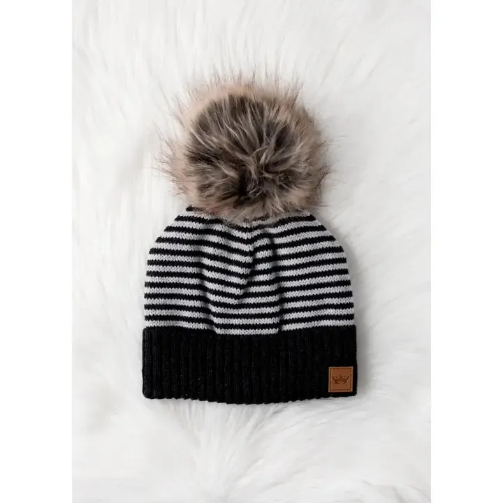 Striped Knit Pom Hat