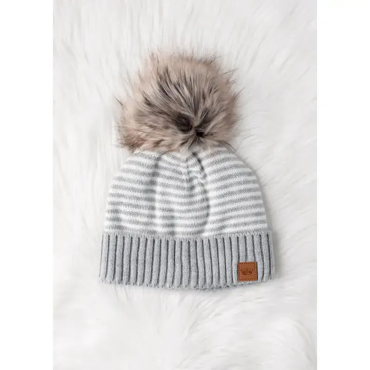 Striped Knit Pom Hat