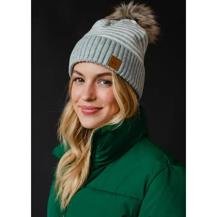 Striped Knit Pom Hat