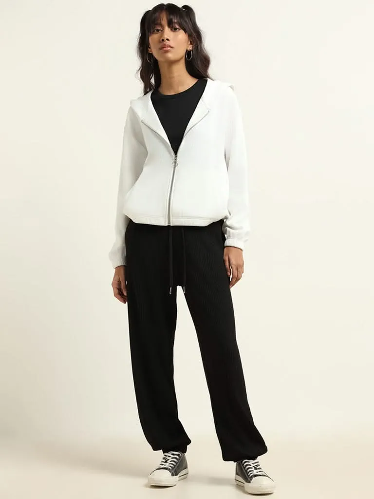 Studiofit White Cotton Blend Hoodie Jacket