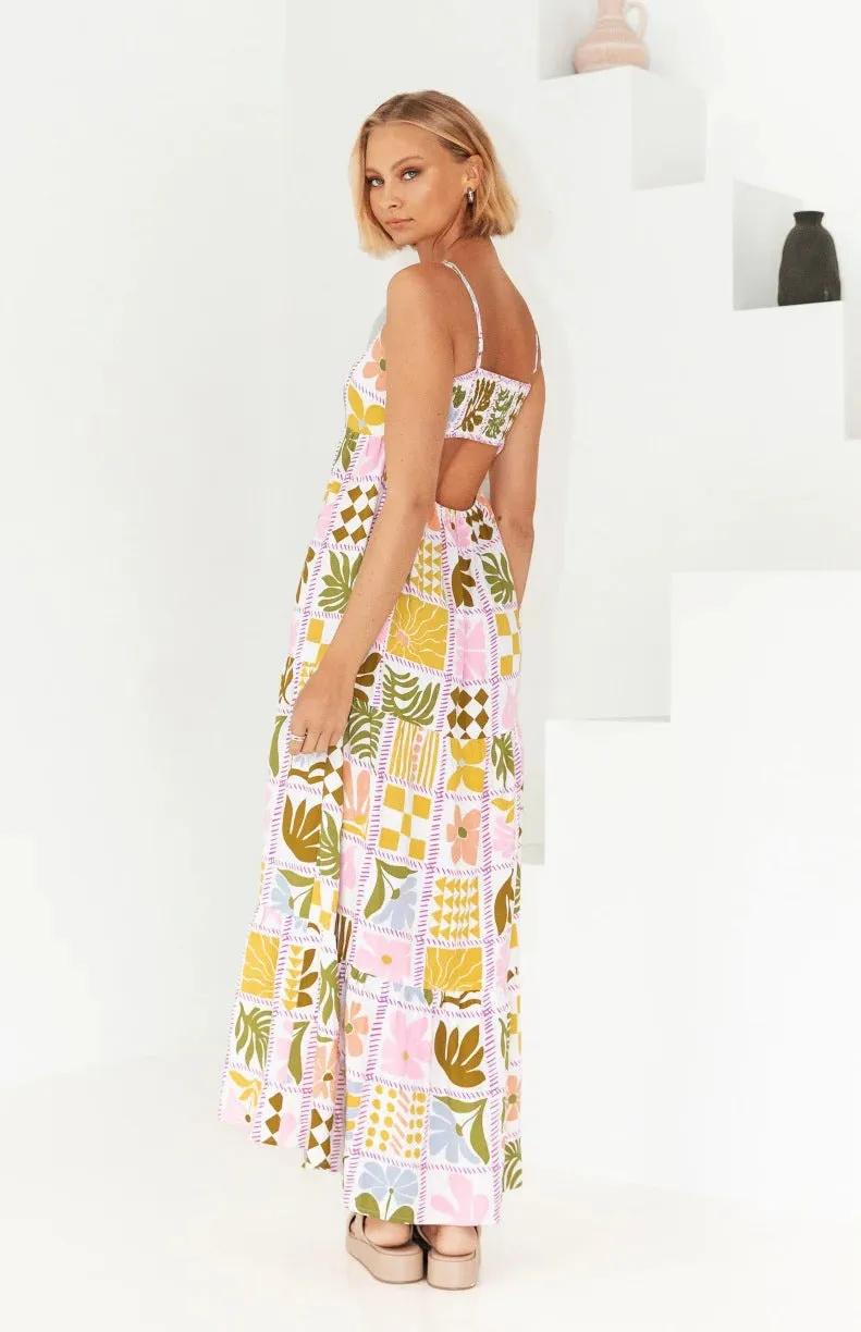 Summer Fresh Printed Personalized Back Cutout Sling Dress