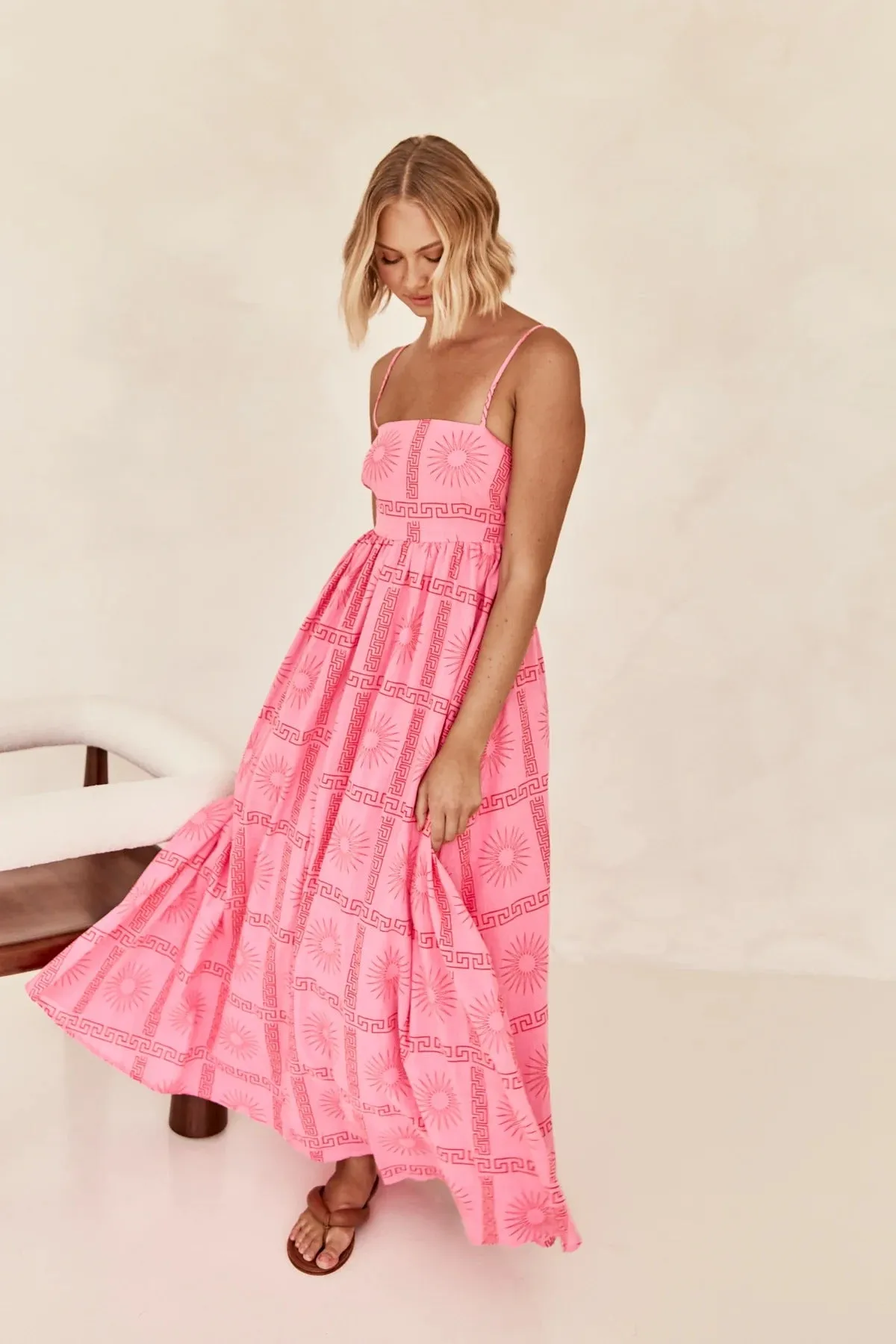 Summer Fresh Printed Personalized Back Cutout Sling Dress