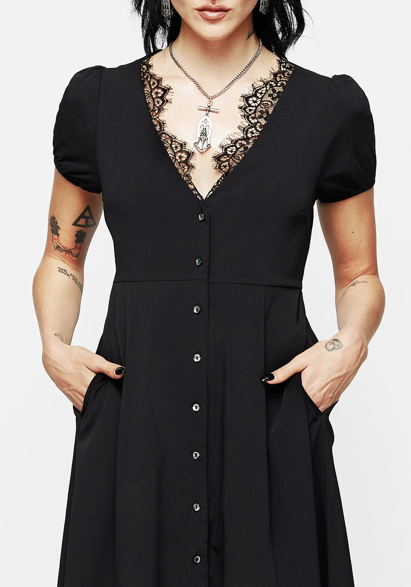 Taissa Floral Lace Button Up Midaxi Dress