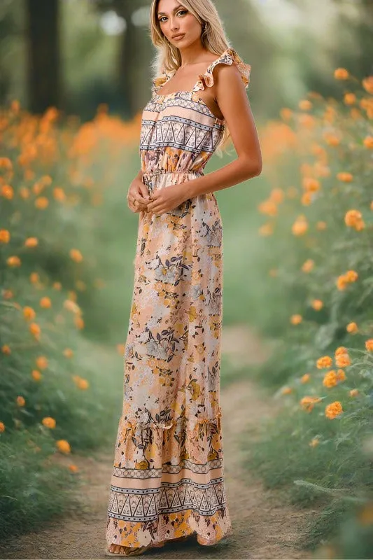 Tall Boho Floral Print Maxi Dress - Cream Yellow