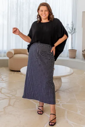 Taro Bias Midi Skirt Black White Spot