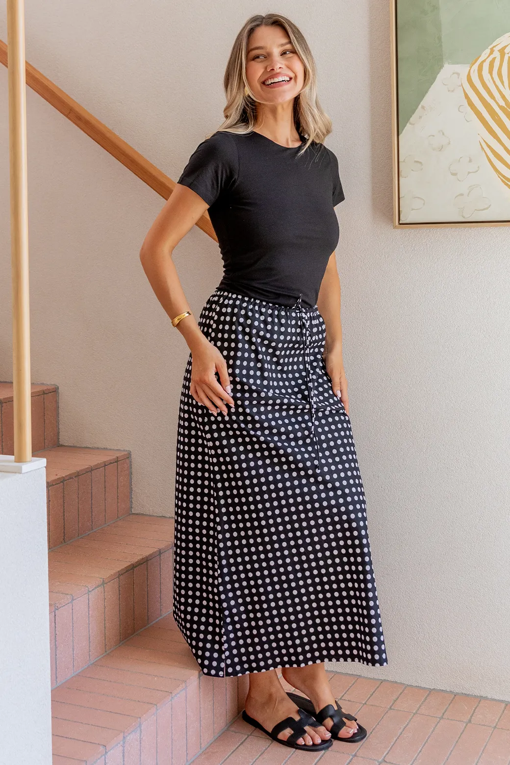 Taro Bias Midi Skirt Black White Spot