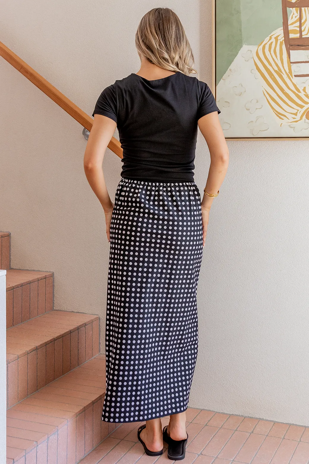 Taro Bias Midi Skirt Black White Spot