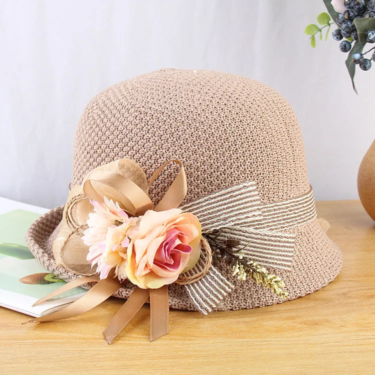 Temperament big flower hat summer breathable knitted ladies outdoor all-match sunscreen sun hat