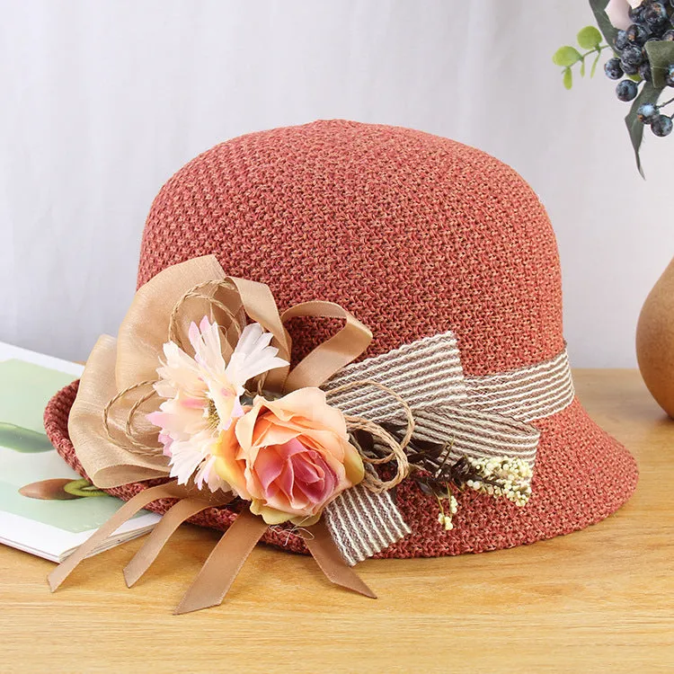 Temperament big flower hat summer breathable knitted ladies outdoor all-match sunscreen sun hat