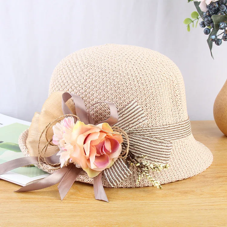 Temperament big flower hat summer breathable knitted ladies outdoor all-match sunscreen sun hat