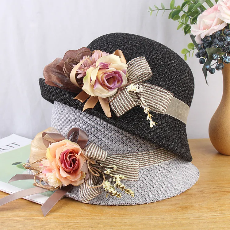 Temperament big flower hat summer breathable knitted ladies outdoor all-match sunscreen sun hat