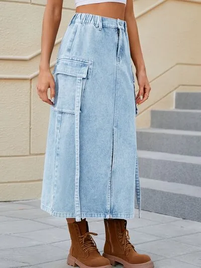 That's Bae Slit Pocketed High Waist Denim Skirt