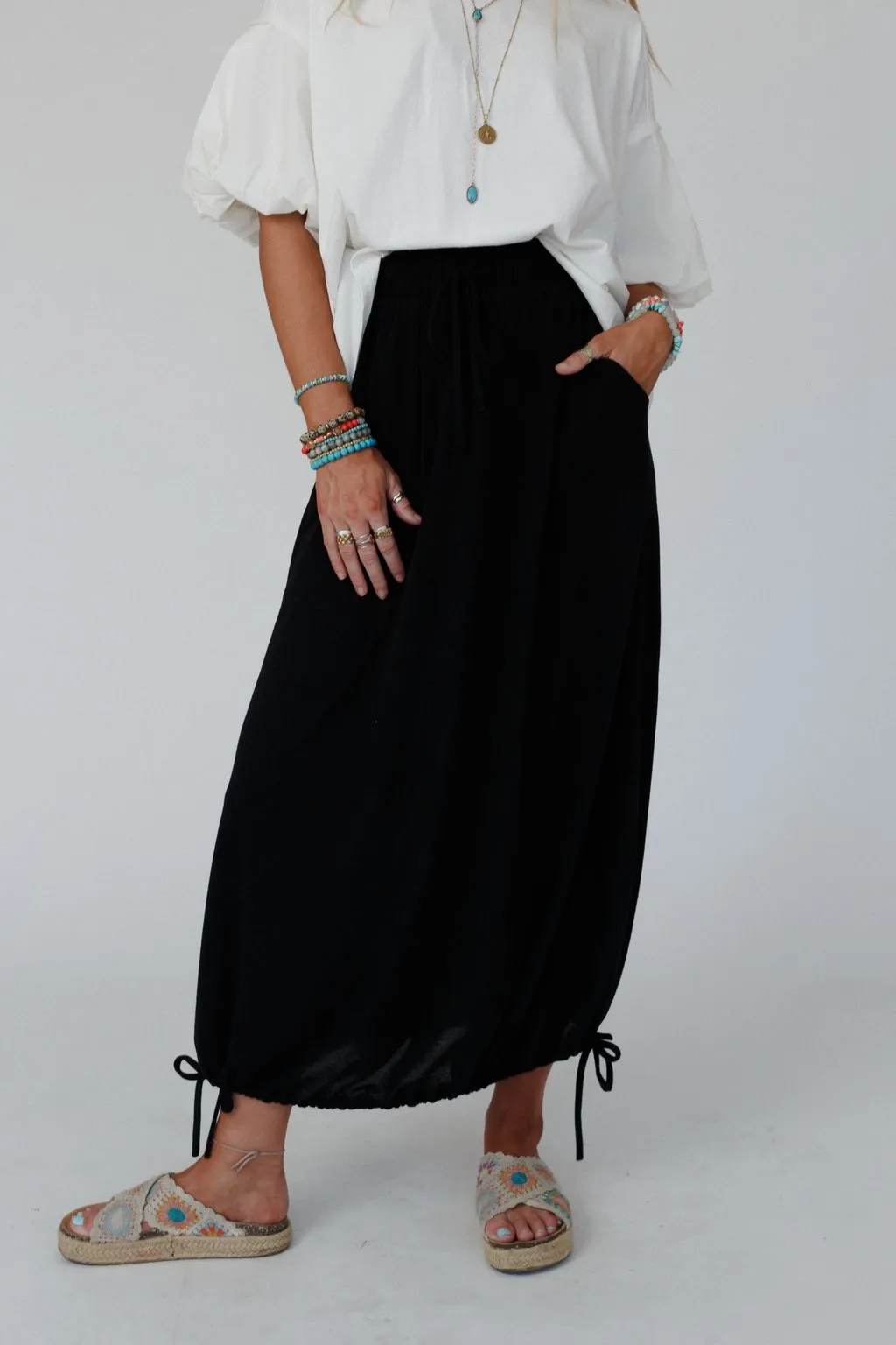 The Nest All In Drawstring Maxi Skirt - Jet Black