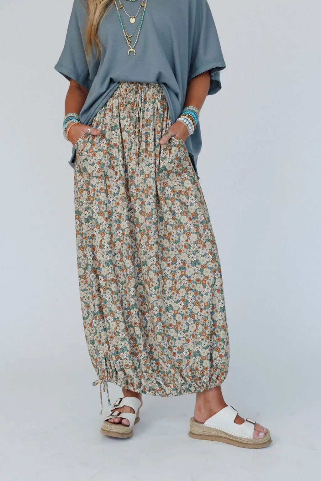 The Nest Solstice Song Cinched Skirt - Khaki