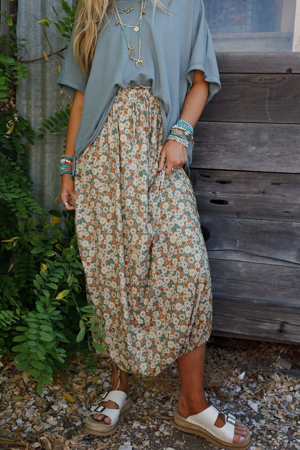 The Nest Solstice Song Cinched Skirt - Khaki