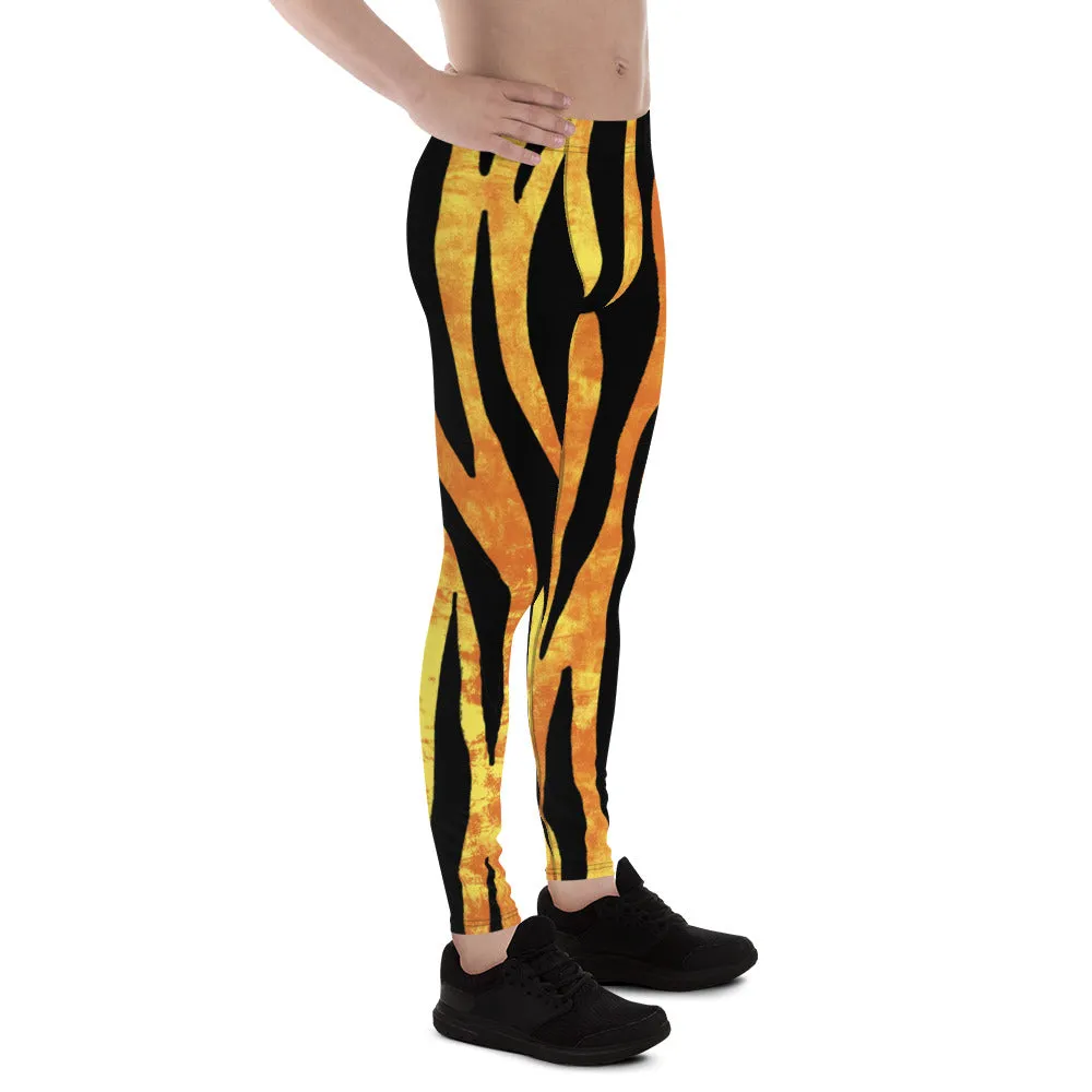 Tiger Striped Orange Men's Leggings, Animal Print Designer Colorful Meggings - Made in USA/EU/MX