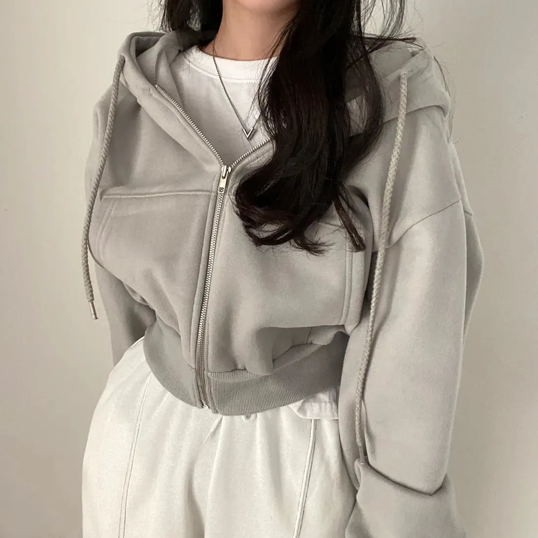 Toleet-Casual Hood Sweatshirt Women Y2K Zip Up Hoodies Solid Harajuku Long Sleeve Shirt Oversized Crop Tops Female Loose Jackets Coat