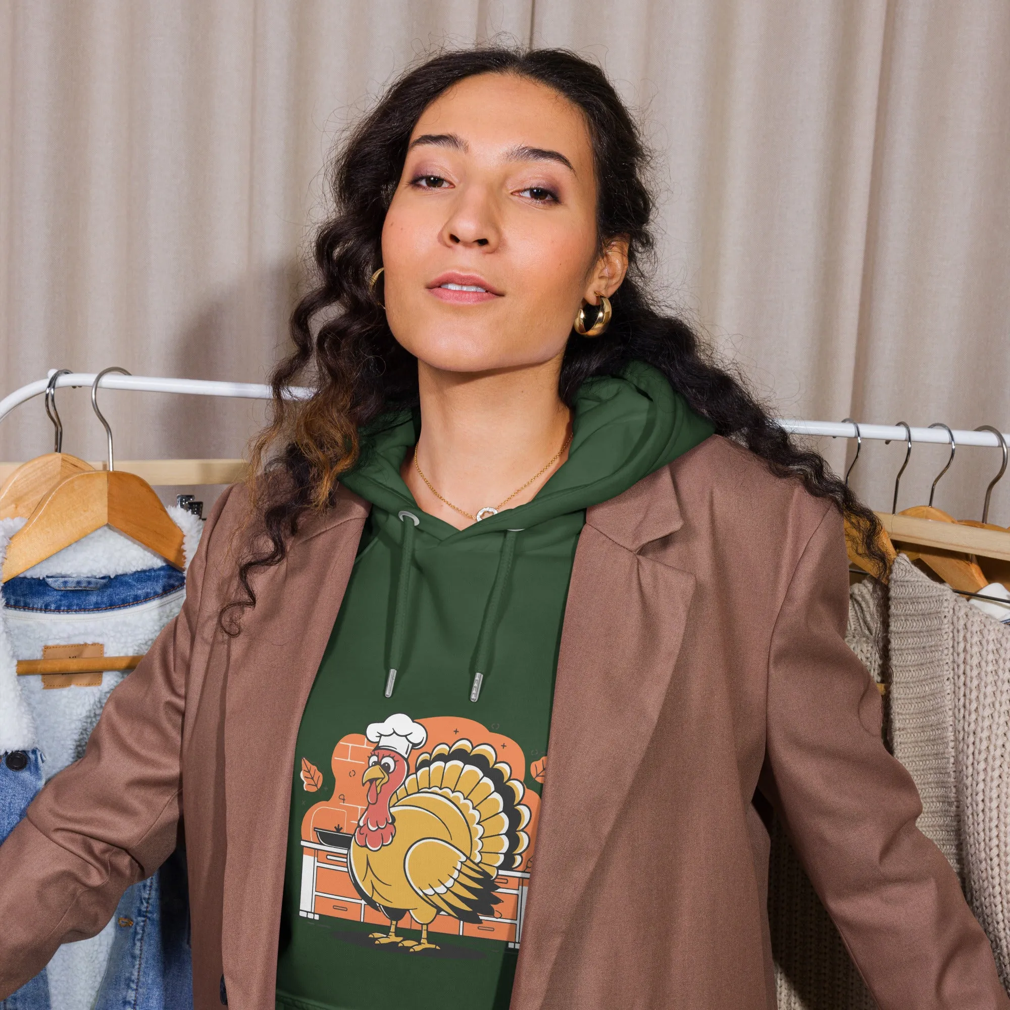 Turkey Chef Graphic Women Eco Raglan Hoodie