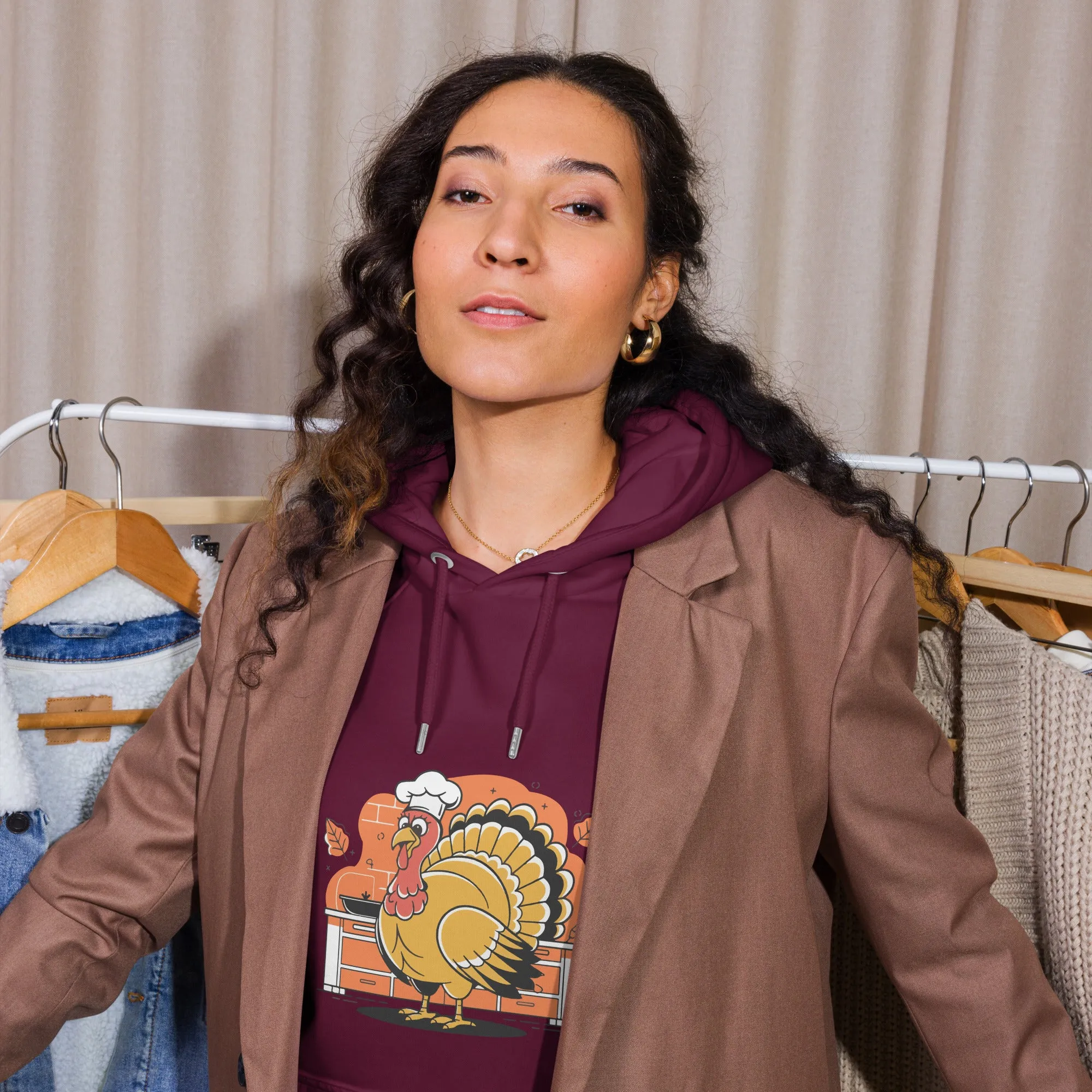 Turkey Chef Graphic Women Eco Raglan Hoodie