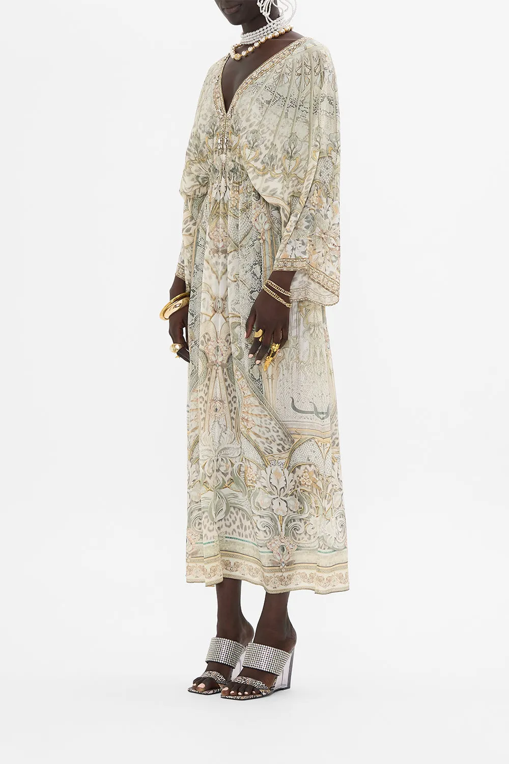 V NECK LONG DRESS WITH SHIRRING IVORY TOWER TALES
