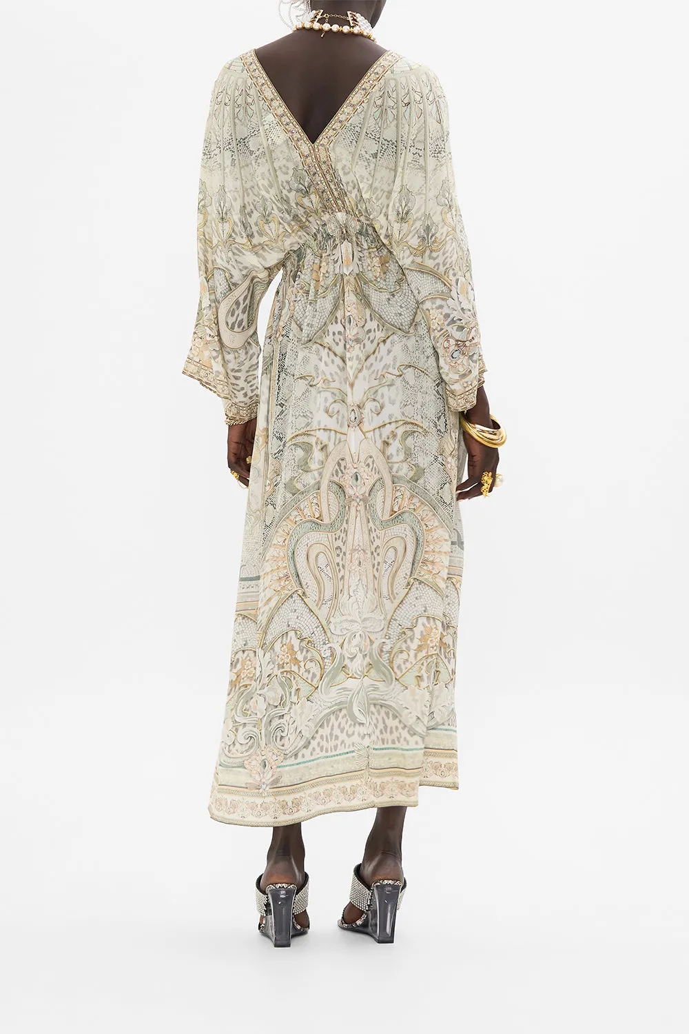 V NECK LONG DRESS WITH SHIRRING IVORY TOWER TALES