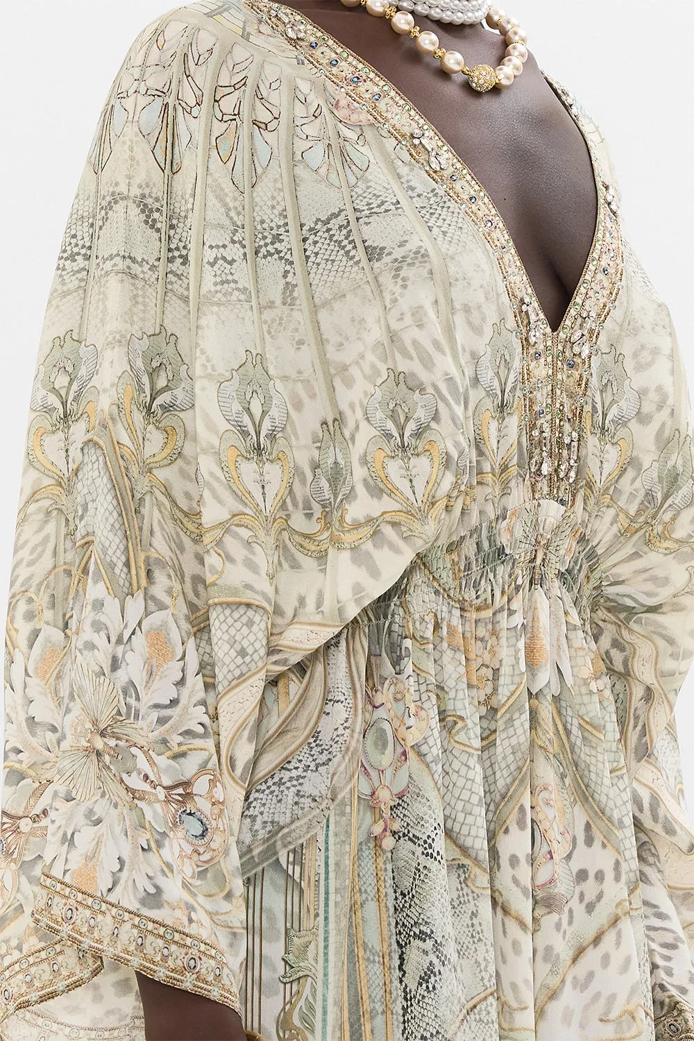 V NECK LONG DRESS WITH SHIRRING IVORY TOWER TALES