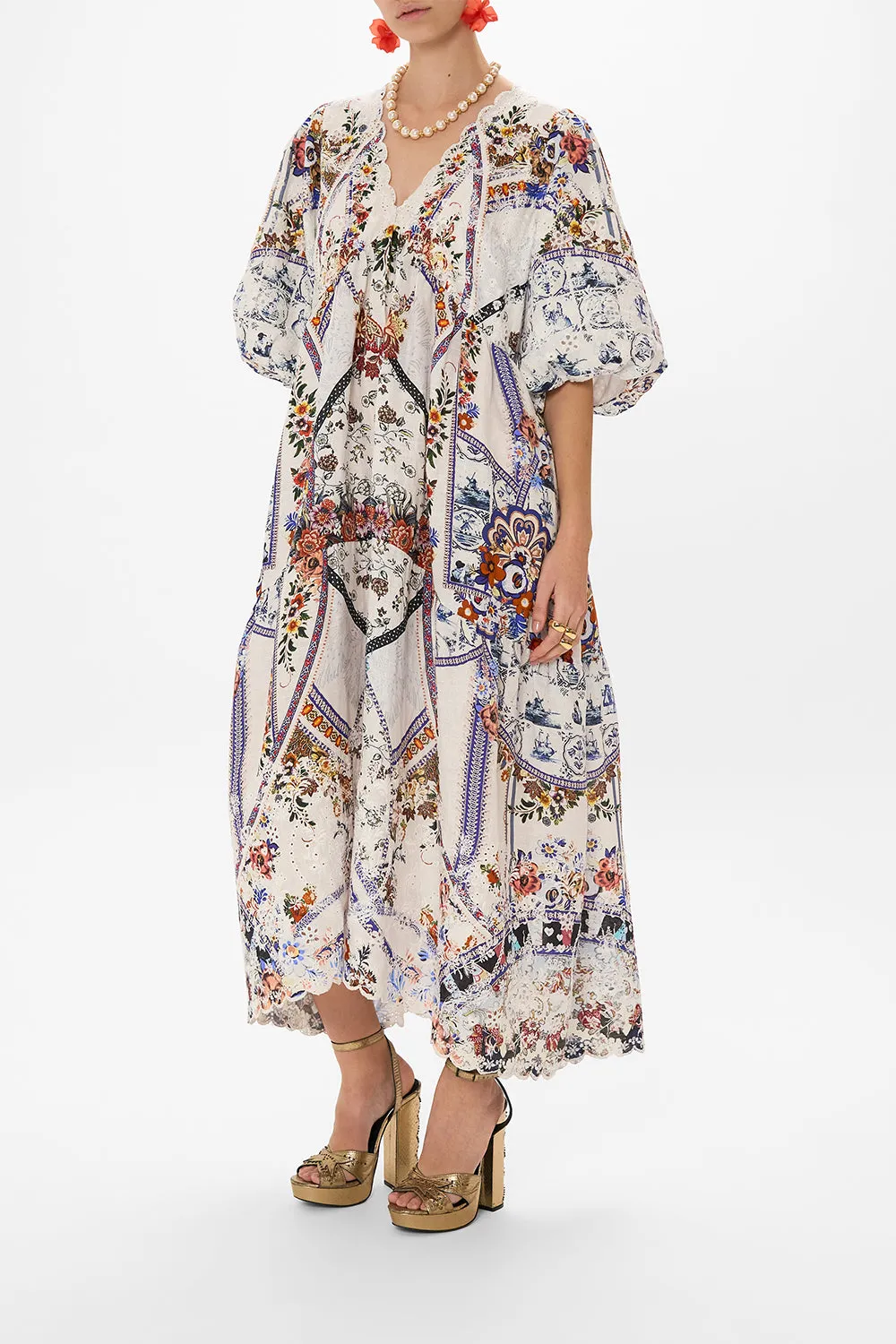 V NECK PUFF SLEEVE DRESS MY FOLK ART HEART