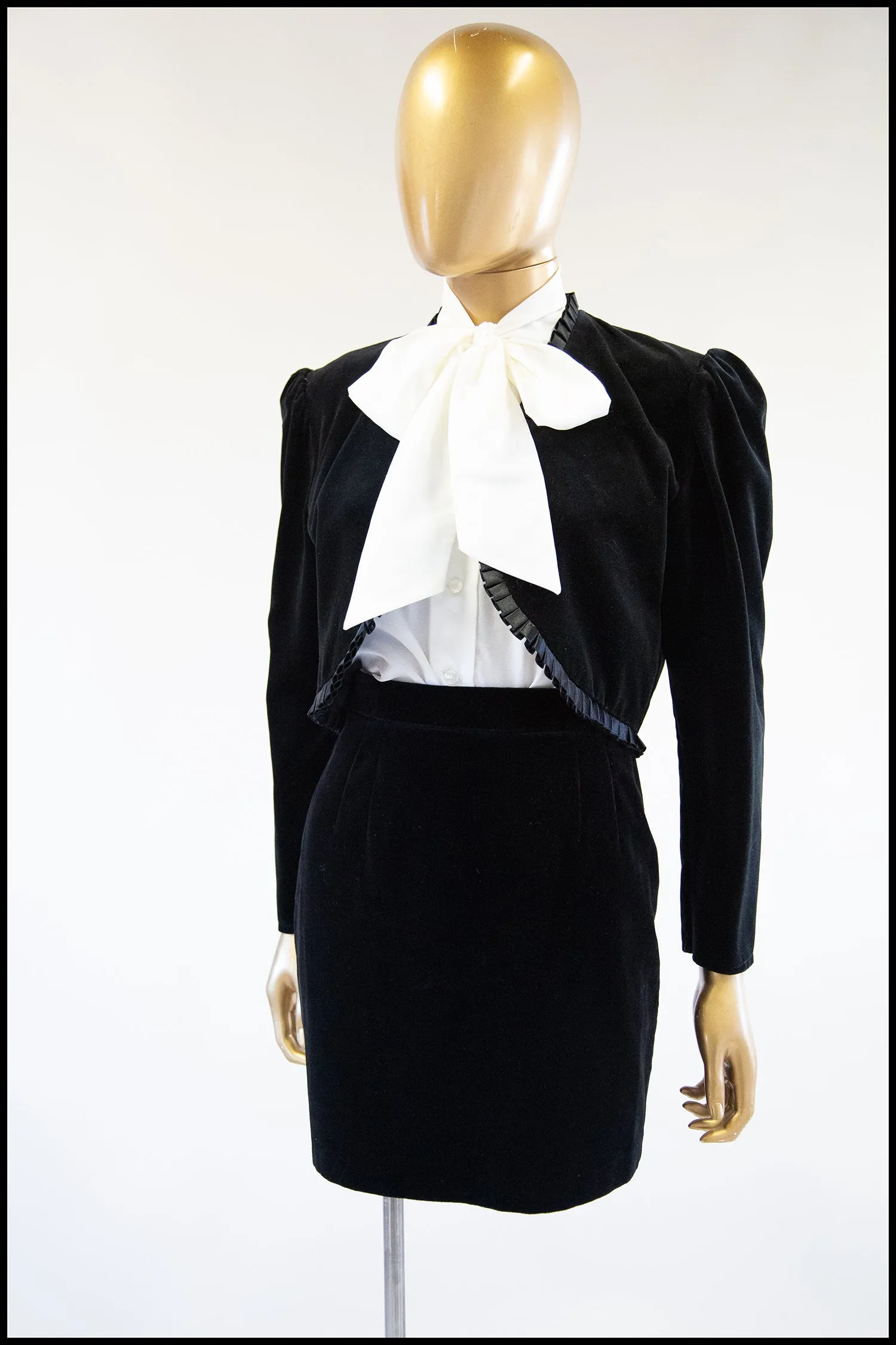 Vintage 1990s Black Velvet Mini Skirt Suit