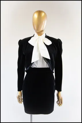 Vintage 1990s Black Velvet Mini Skirt Suit