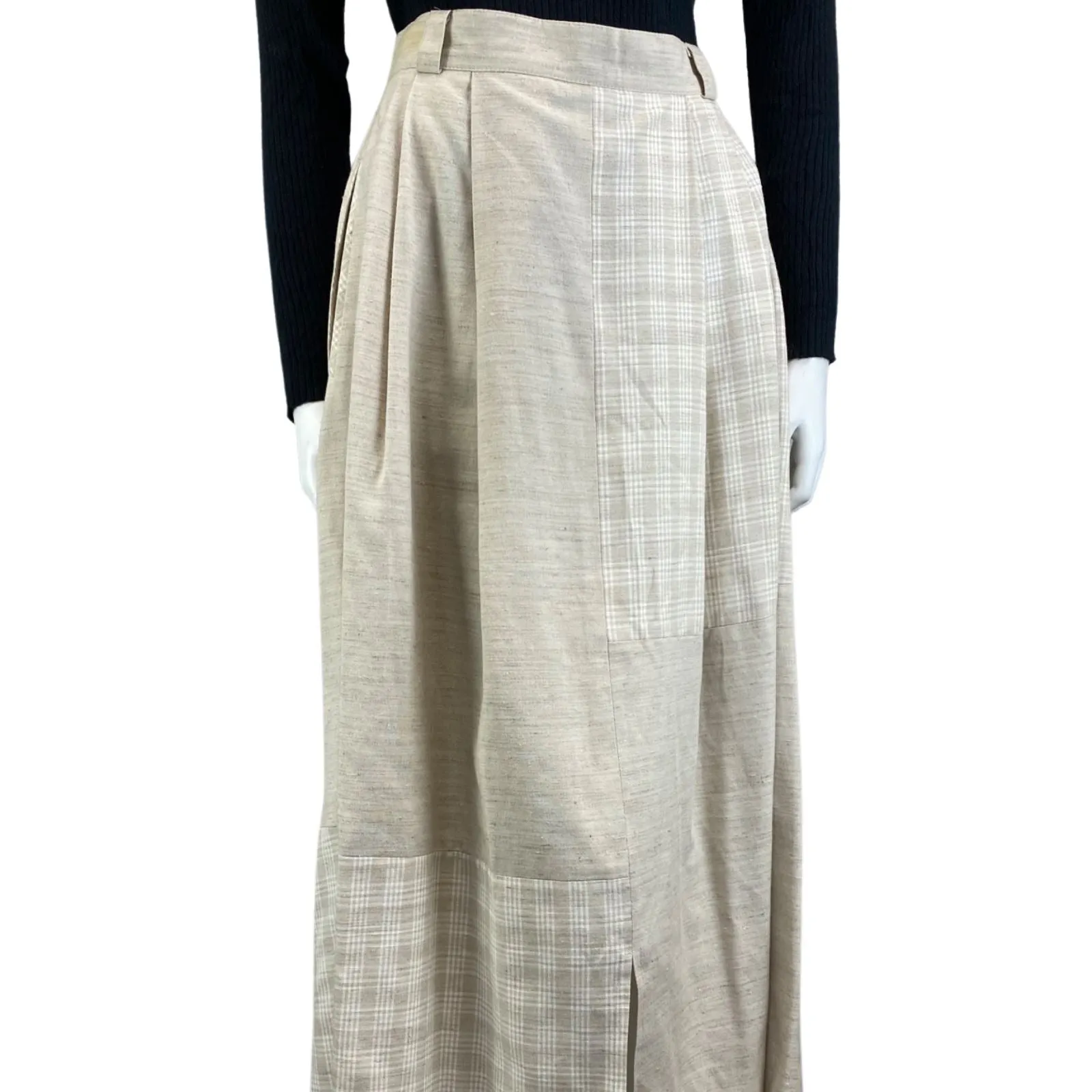 Vintage 90s 00s Cream Landhaus Gingham Linen Long Maxi Skirt S 8/10
