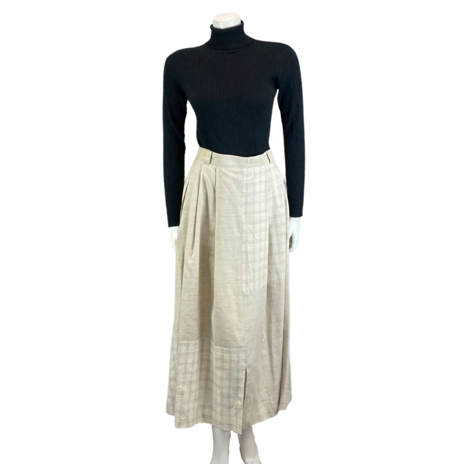 Vintage 90s 00s Cream Landhaus Gingham Linen Long Maxi Skirt S 8/10