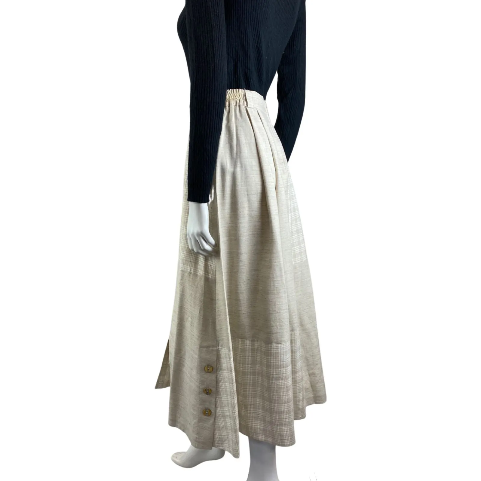 Vintage 90s 00s Cream Landhaus Gingham Linen Long Maxi Skirt S 8/10