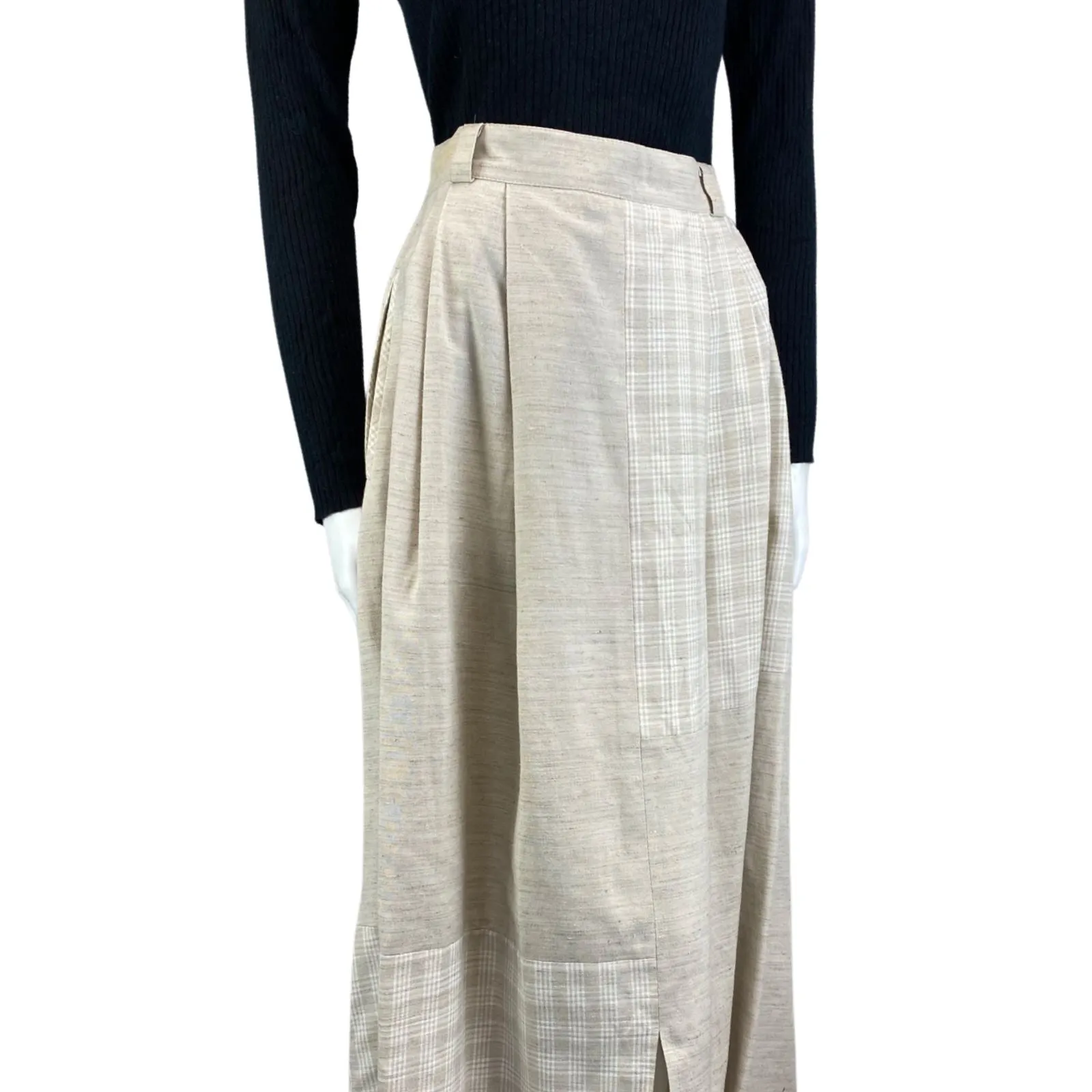 Vintage 90s 00s Cream Landhaus Gingham Linen Long Maxi Skirt S 8/10