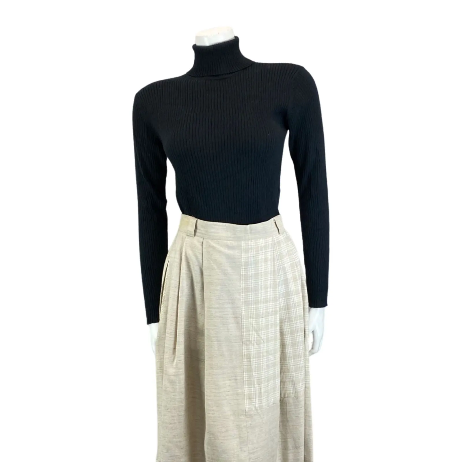 Vintage 90s 00s Cream Landhaus Gingham Linen Long Maxi Skirt S 8/10