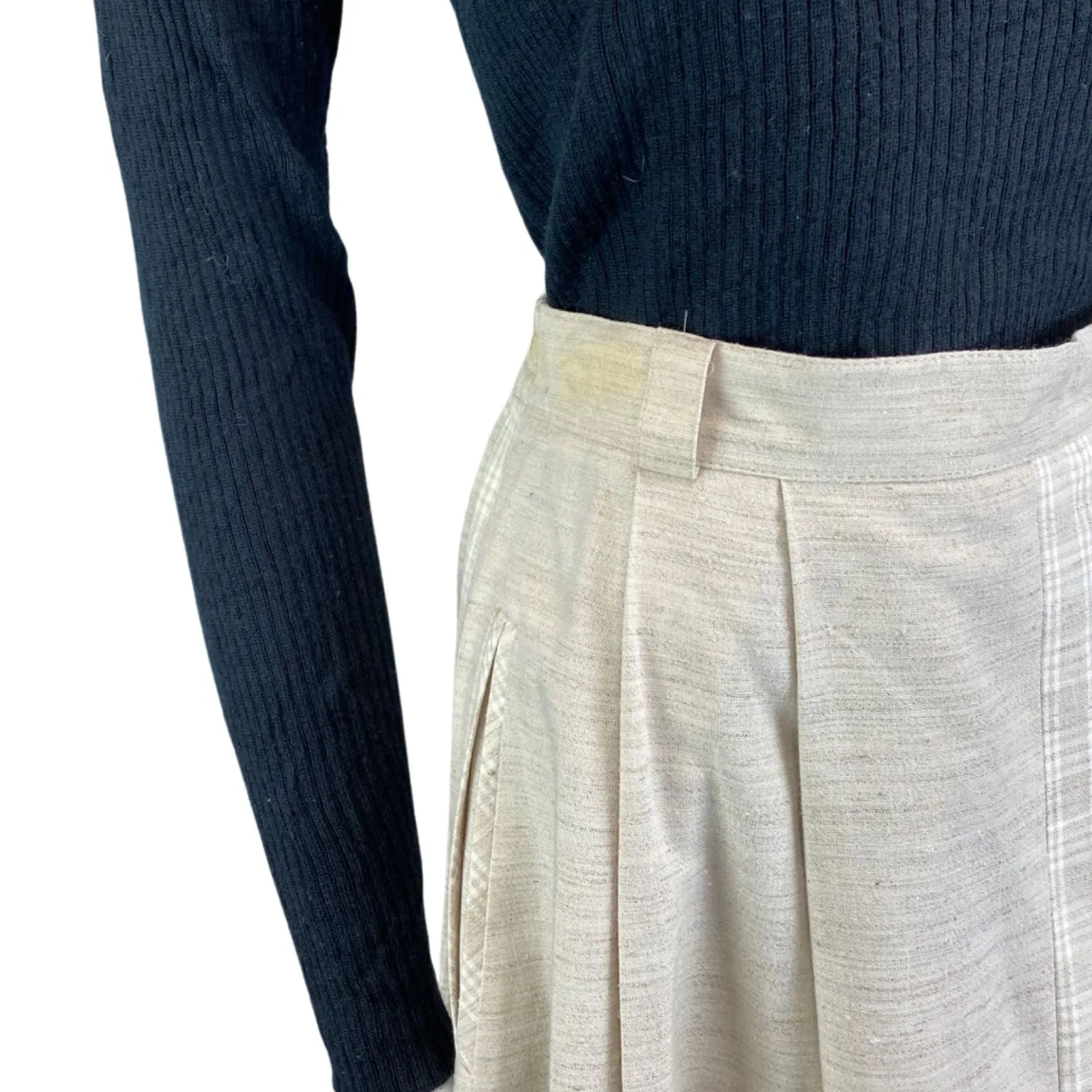 Vintage 90s 00s Cream Landhaus Gingham Linen Long Maxi Skirt S 8/10
