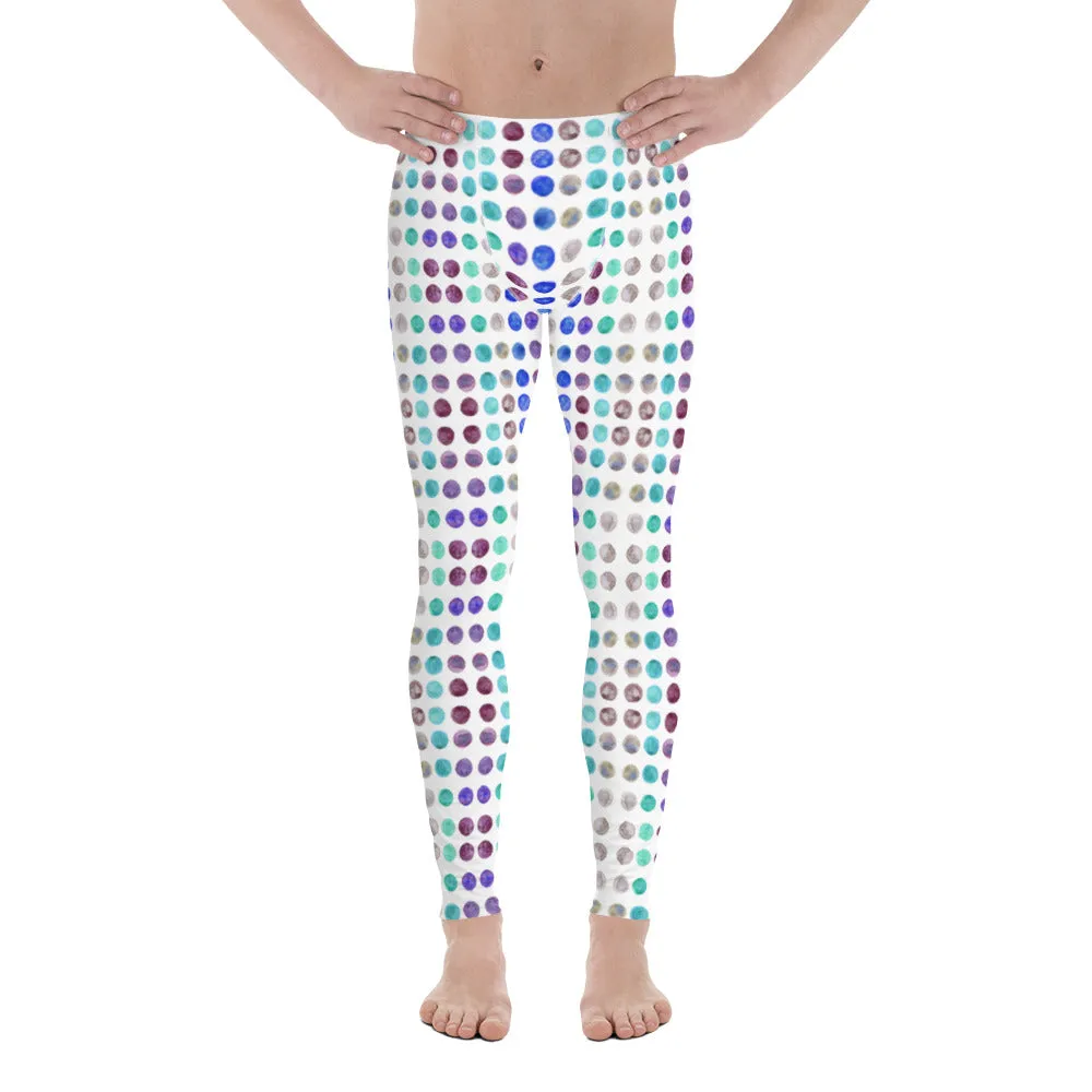 Watercolor Polka Dots Men's Leggings, Abstract Dotted Meggings Running Tights-Made in USA/EU