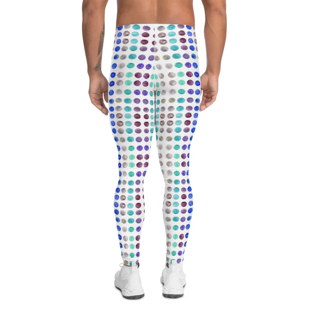 Watercolor Polka Dots Men's Leggings, Abstract Dotted Meggings Running Tights-Made in USA/EU