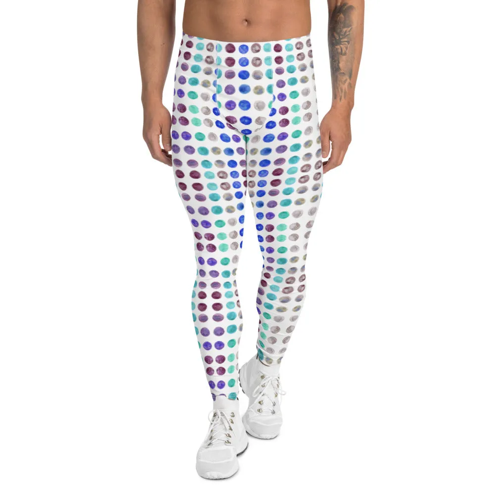Watercolor Polka Dots Men's Leggings, Abstract Dotted Meggings Running Tights-Made in USA/EU