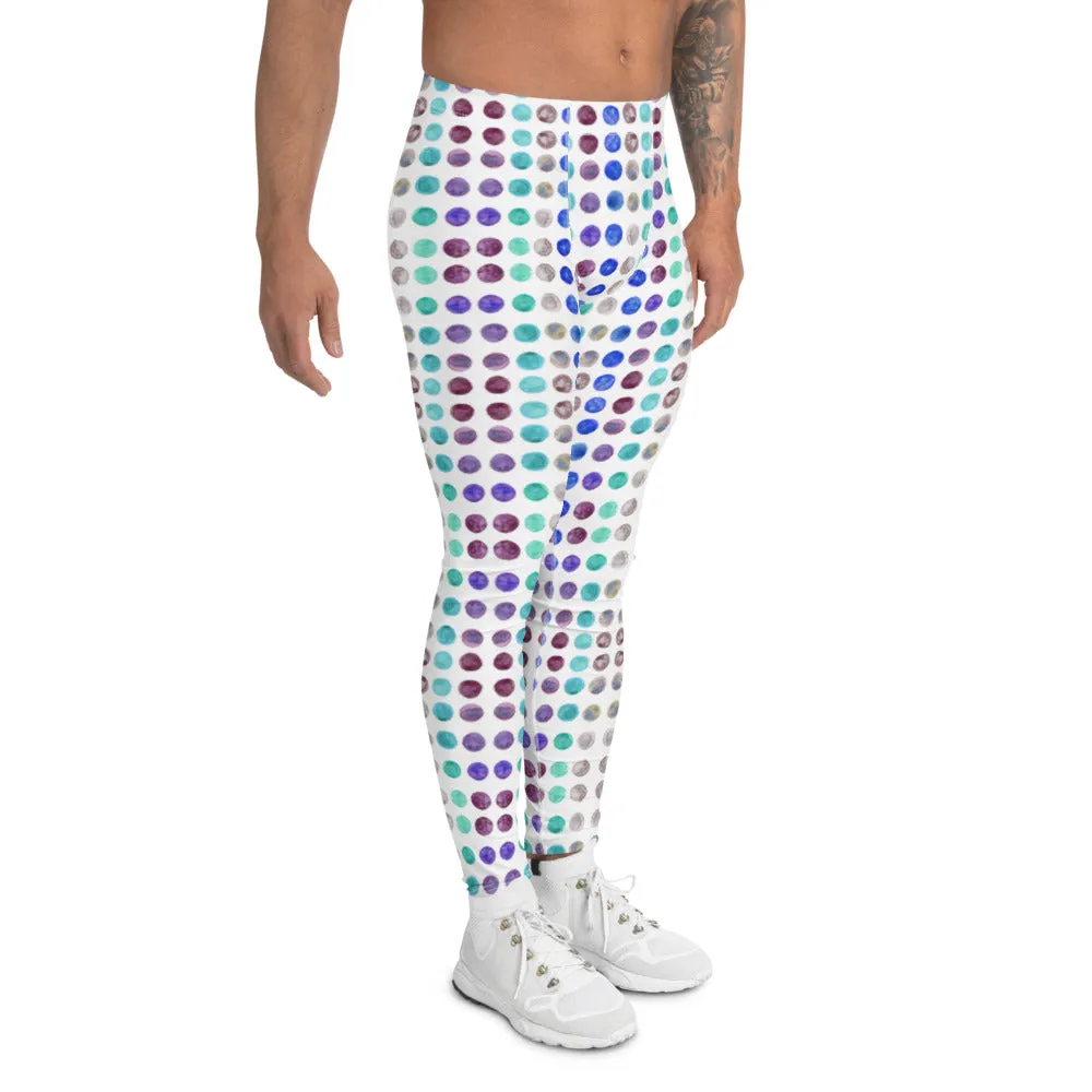Watercolor Polka Dots Men's Leggings, Abstract Dotted Meggings Running Tights-Made in USA/EU