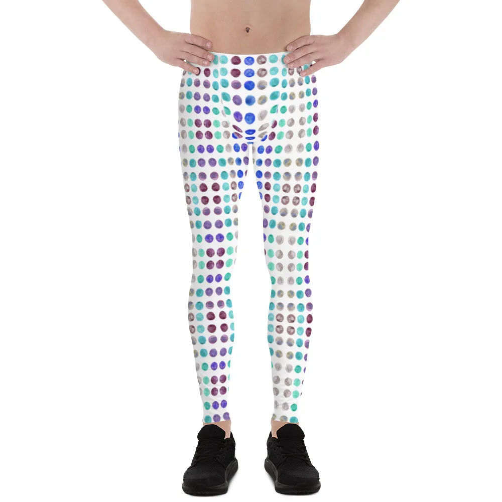 Watercolor Polka Dots Men's Leggings, Abstract Dotted Meggings Running Tights-Made in USA/EU